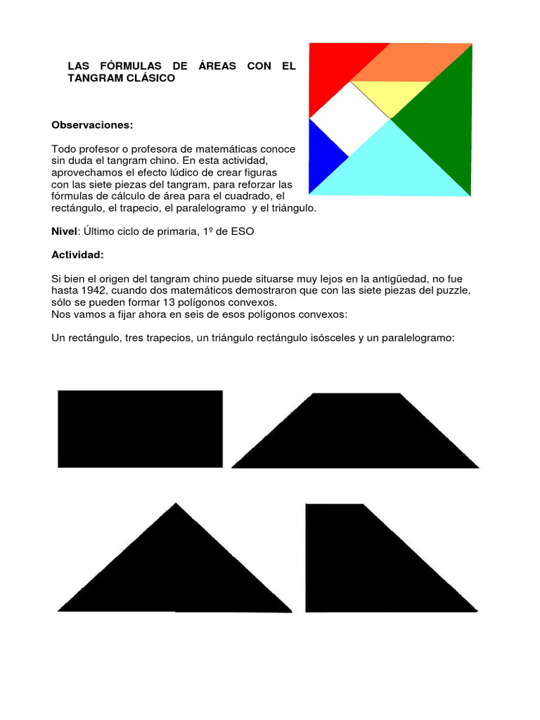 Cálculo de Áreas con Tangram Clásico | PDF | Rectángulo | Triángulo