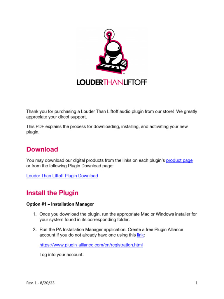 Louder Than Liftoff Plugin Setup Guide | PDF | Installation (Computer ...
