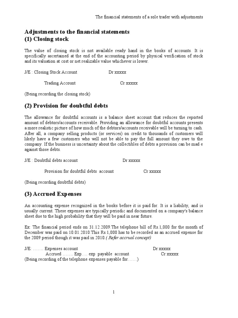 Financial Adjustments for Sole Traders | PDF | Depreciation | Accrual