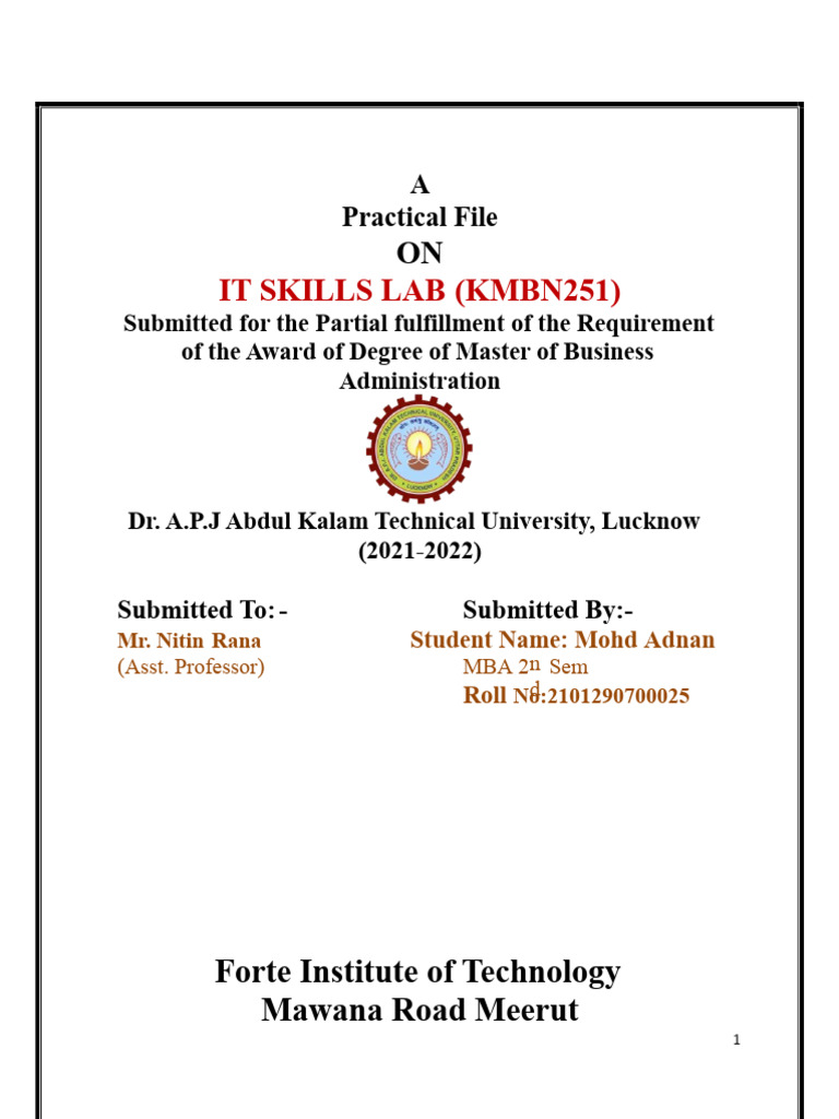 It Skill Lab 2 Sem Mba 2nd Sem Project | PDF | Microsoft Excel | Computing