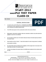 Start-2012 Sample Test Paper Class-Ix: Iit-Jee - Aipmt - Aieee - Olympiads - Kvpy - Ntse