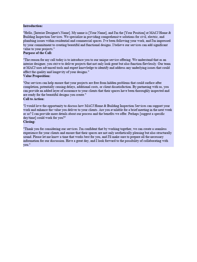 Calling Script For Interiro Designer | PDF | Art