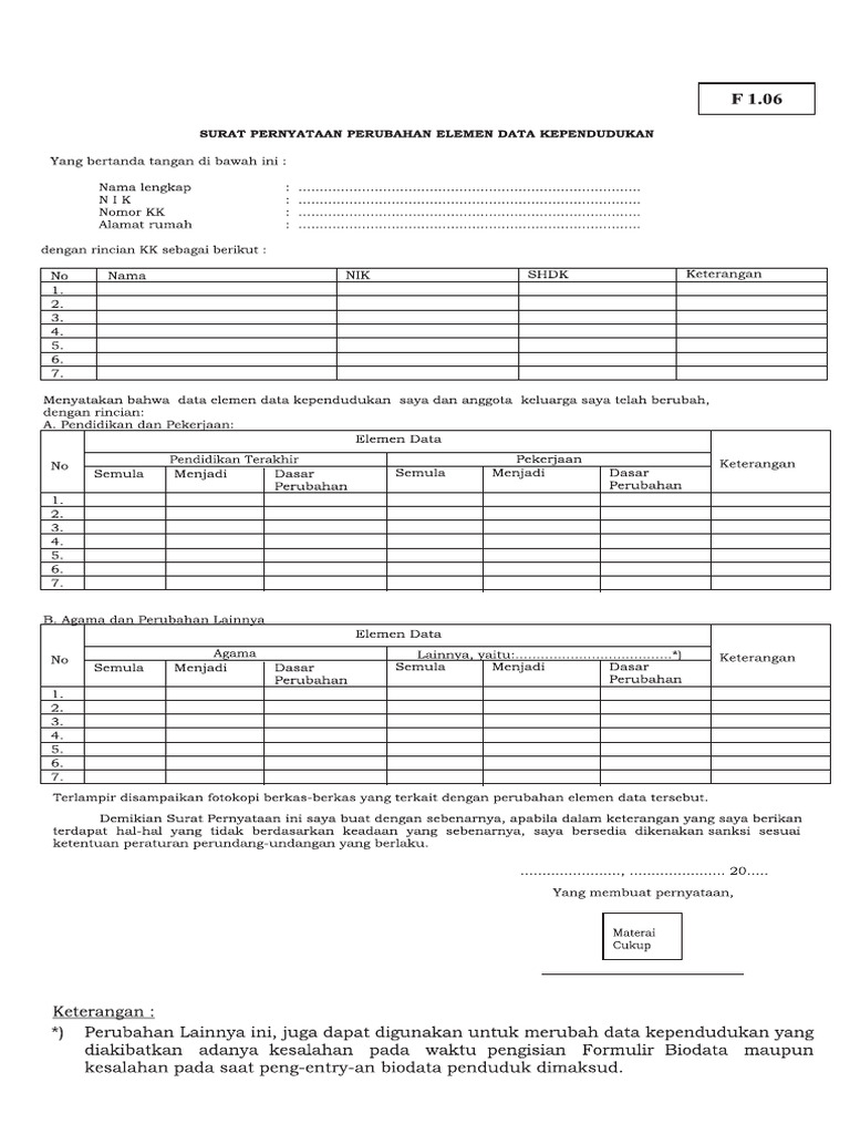 Formulir f1 06 Bd548ae2b2 | PDF