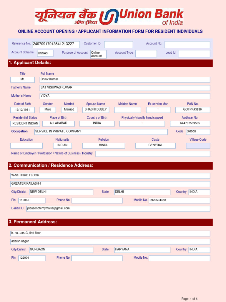 Application Form Account Opening 24070917013641213227 | PDF | Banks ...