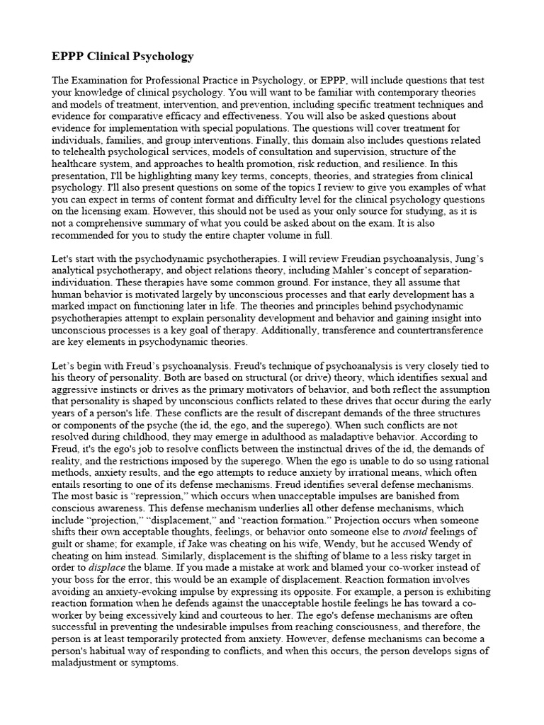 EPPP Clinical Psychology | PDF | Psychotherapy | Id