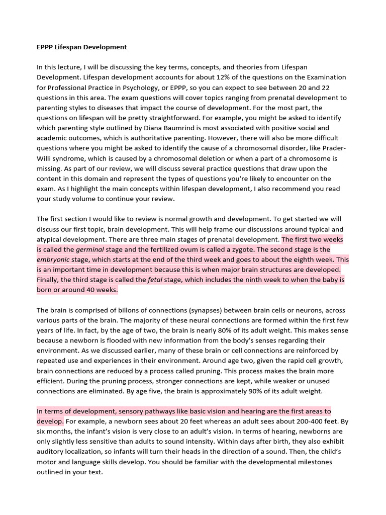 EPPP Lifespan Development Overview | PDF | Attachment Theory | Language ...