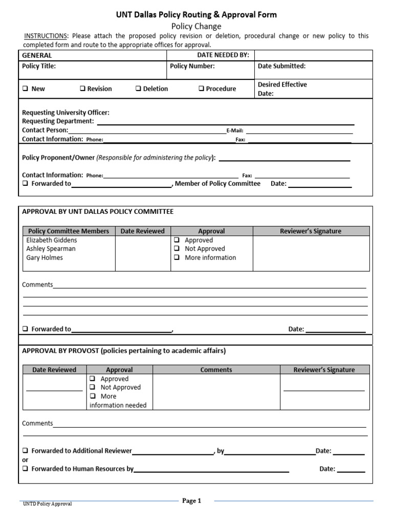2 001 template unt dallas policy routing and approval form pdf