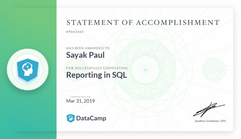 Reporting in SQL Certificate | PDF | Career & Growth