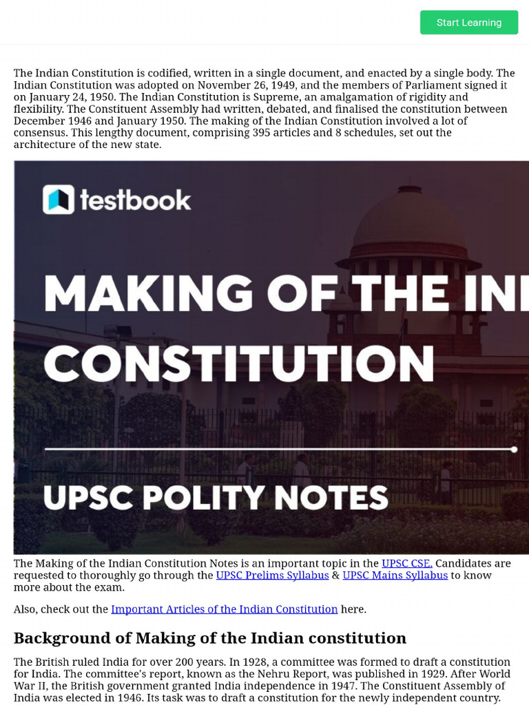 Making of The Indian Constitution UPSC Notes PDF Download | PDF