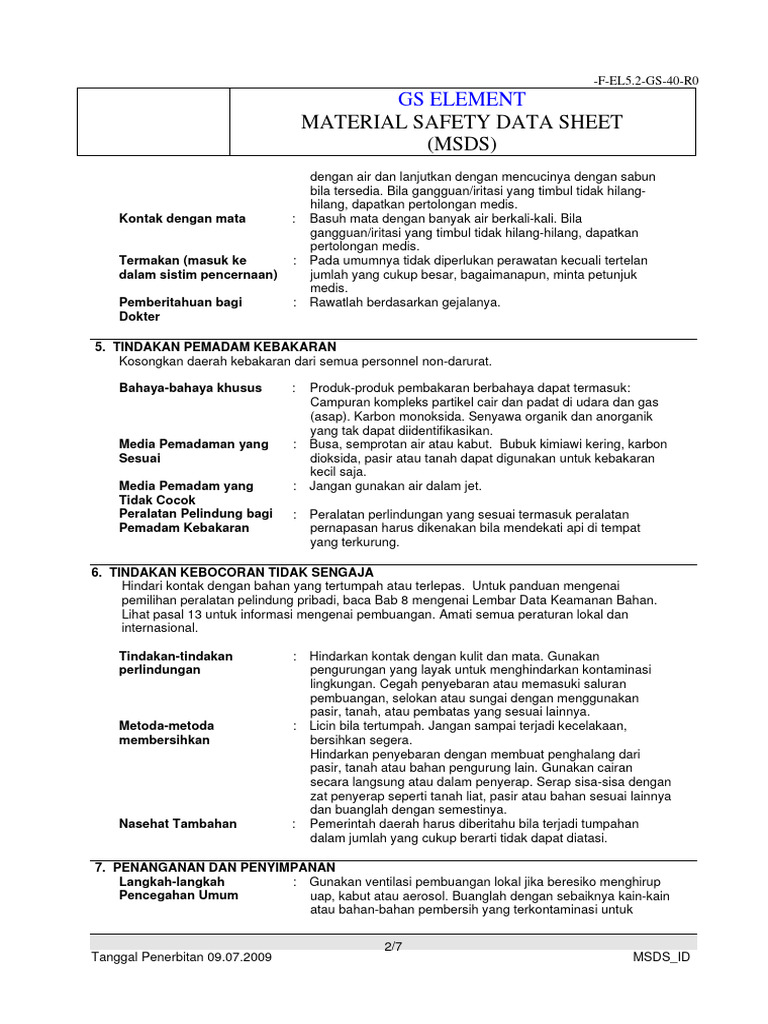 MSDS GS Element: Keamanan dan Penanganan | PDF