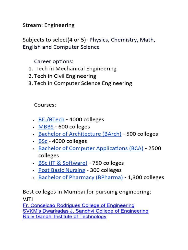 Career Options | PDF | Technology & Engineering