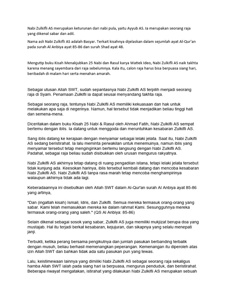 Kisah Nabi Zulkifli AS yang Sabar dan Adil | PDF