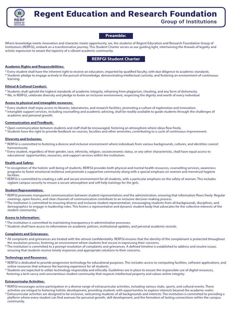 (24inch X 36inch) RERFGI Student Charter | PDF | Information | Academic ...
