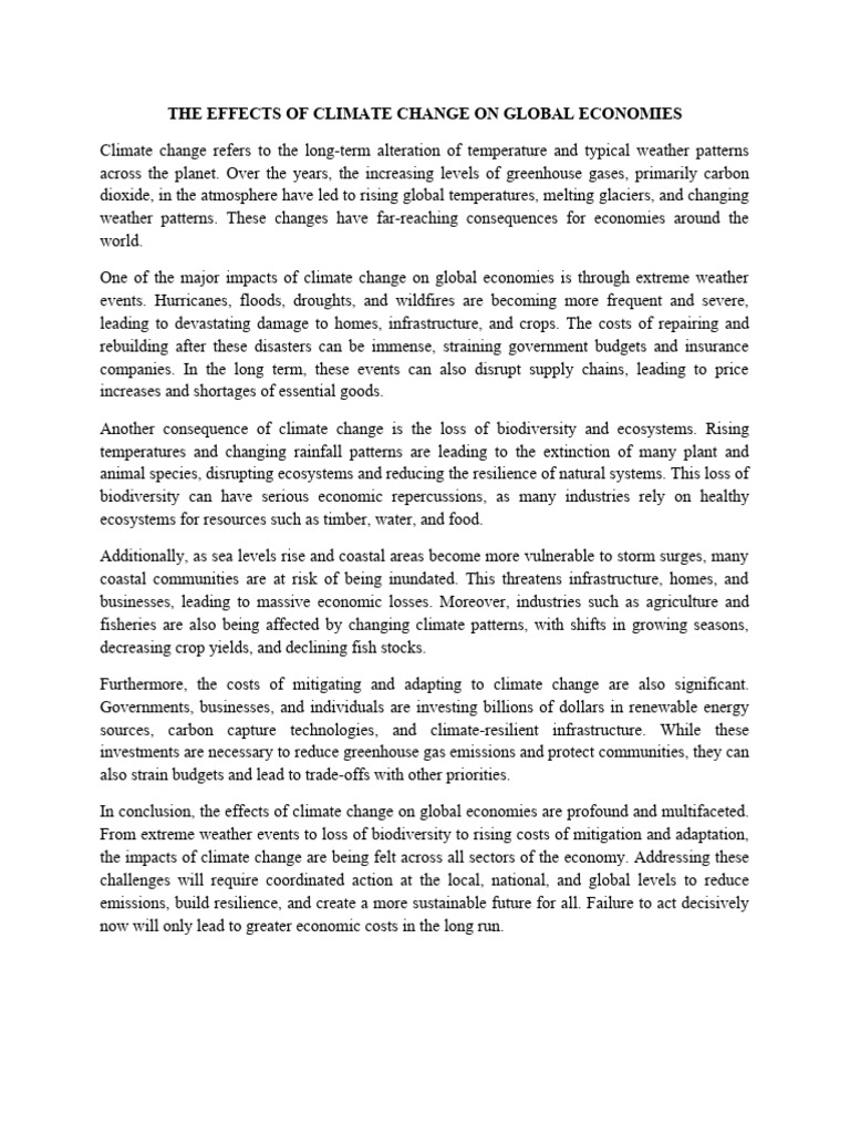 The Effects of Climate Change On Global Economies | PDF | Climate ...