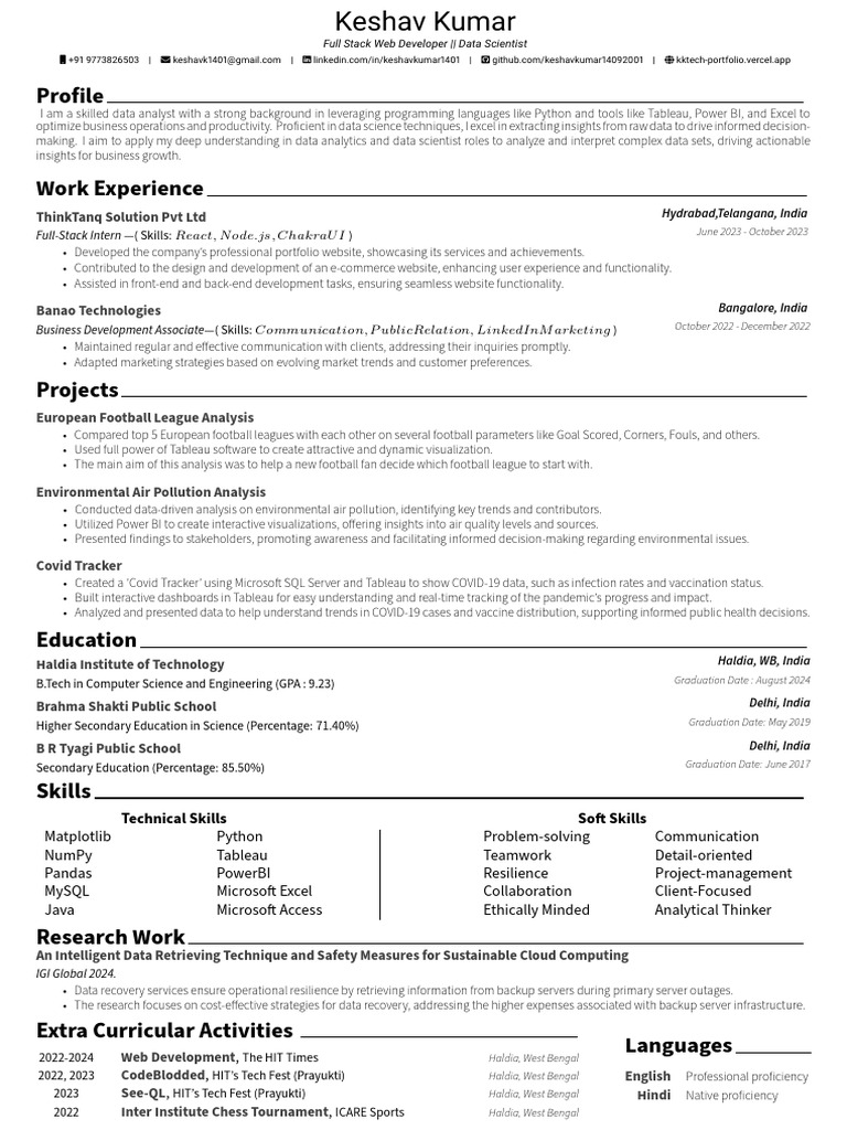Keshav Sankpal: Data Analyst Profile | PDF | Data Science | Websites