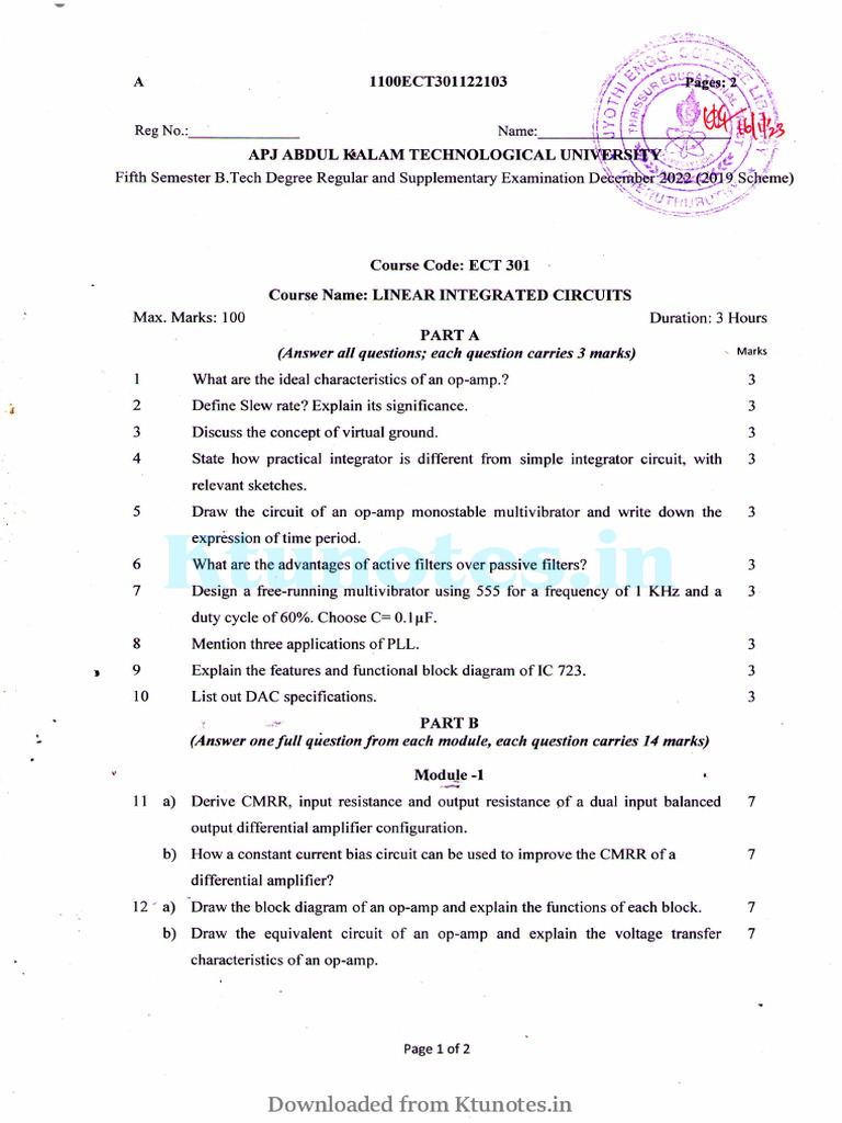 Ect301 Linear Integrated Circuits, December 2022 | PDF | Operational ...