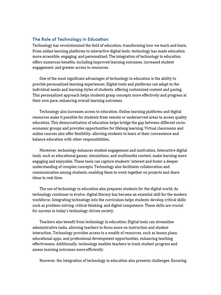 Technology's Impact on Education Today | PDF | Educational Technology ...