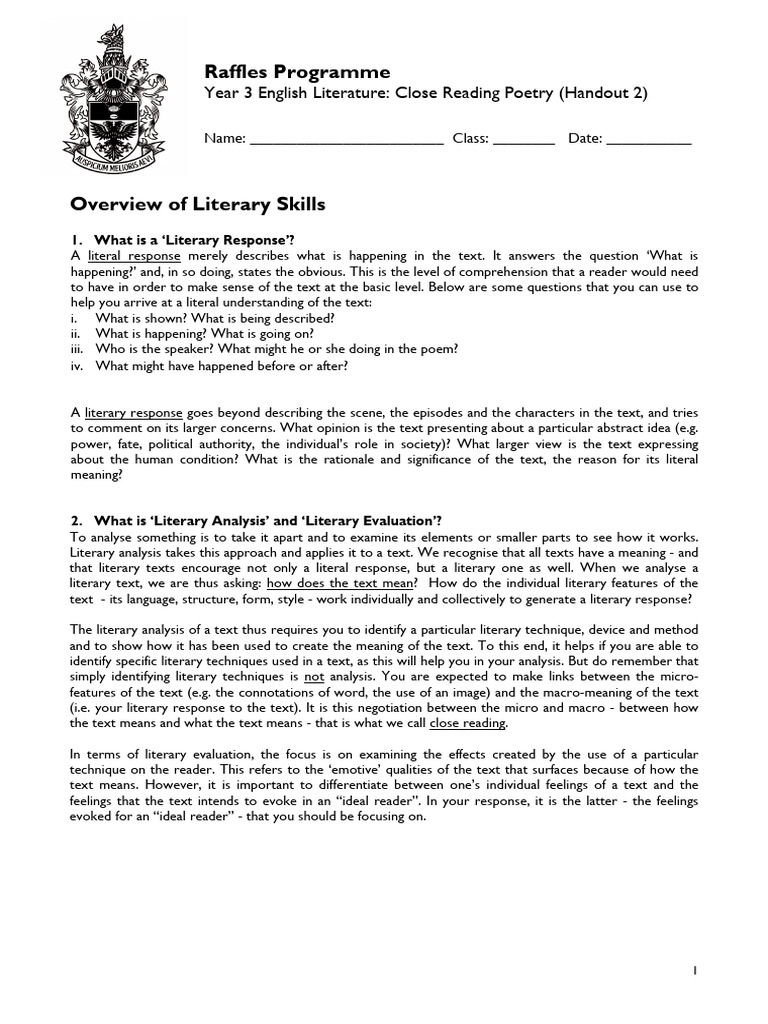 Year 3 Poetry Close Reading Guide | PDF | Poetry | Rhyme