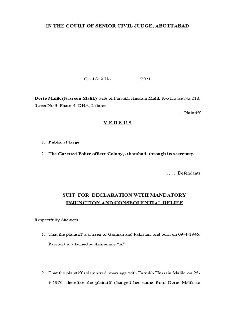 Suit for declaration dorte malik pdf lawsuit separation of powers