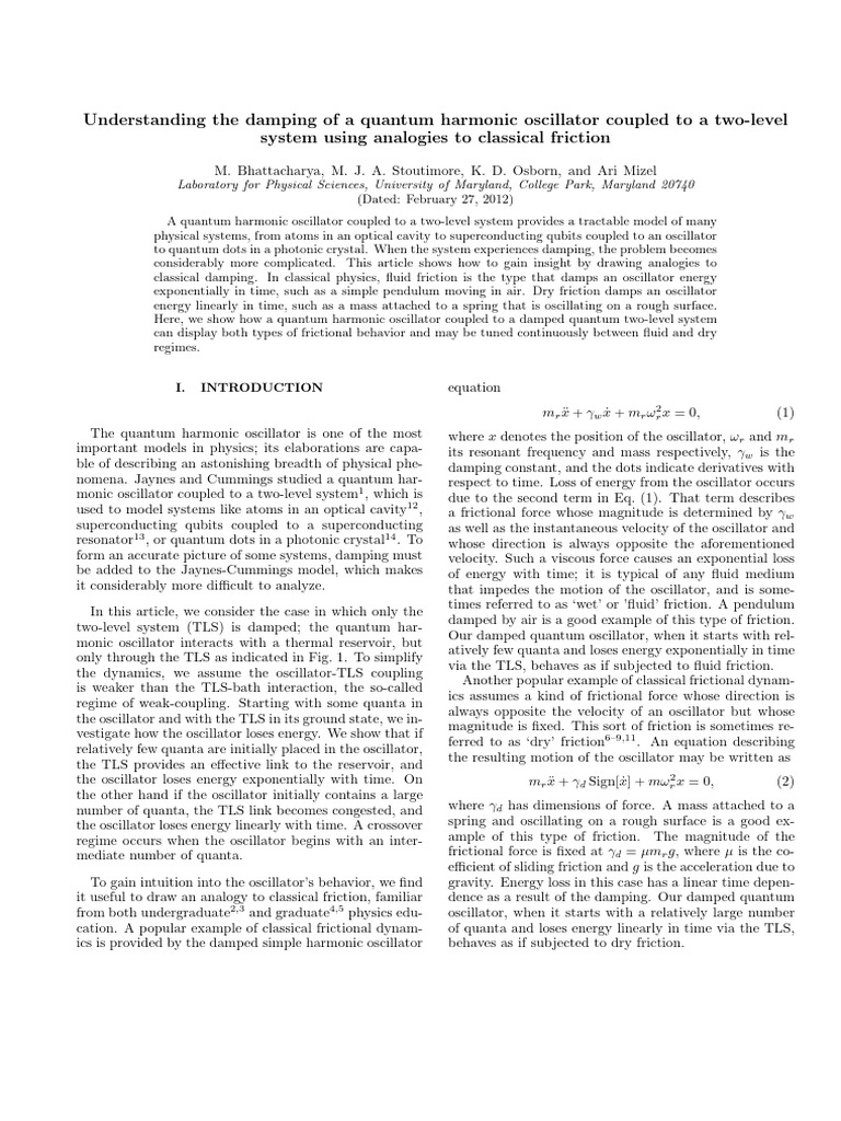 Quantum Damping in Harmonic Oscillators | PDF | Damping | Oscillation