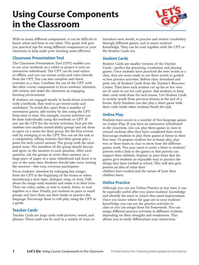 Effective Classroom Component Usage Guide | PDF | Teachers | Classroom