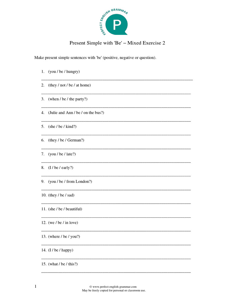 Present Simple 'Be' Exercise 2 | PDF | Grammar | Linguistics