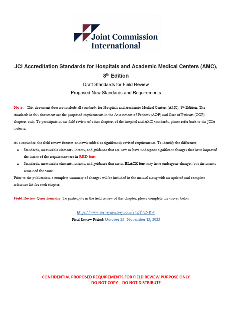 JCI 8th Edition Accreditation Standards Draft | PDF | Dietitian ...