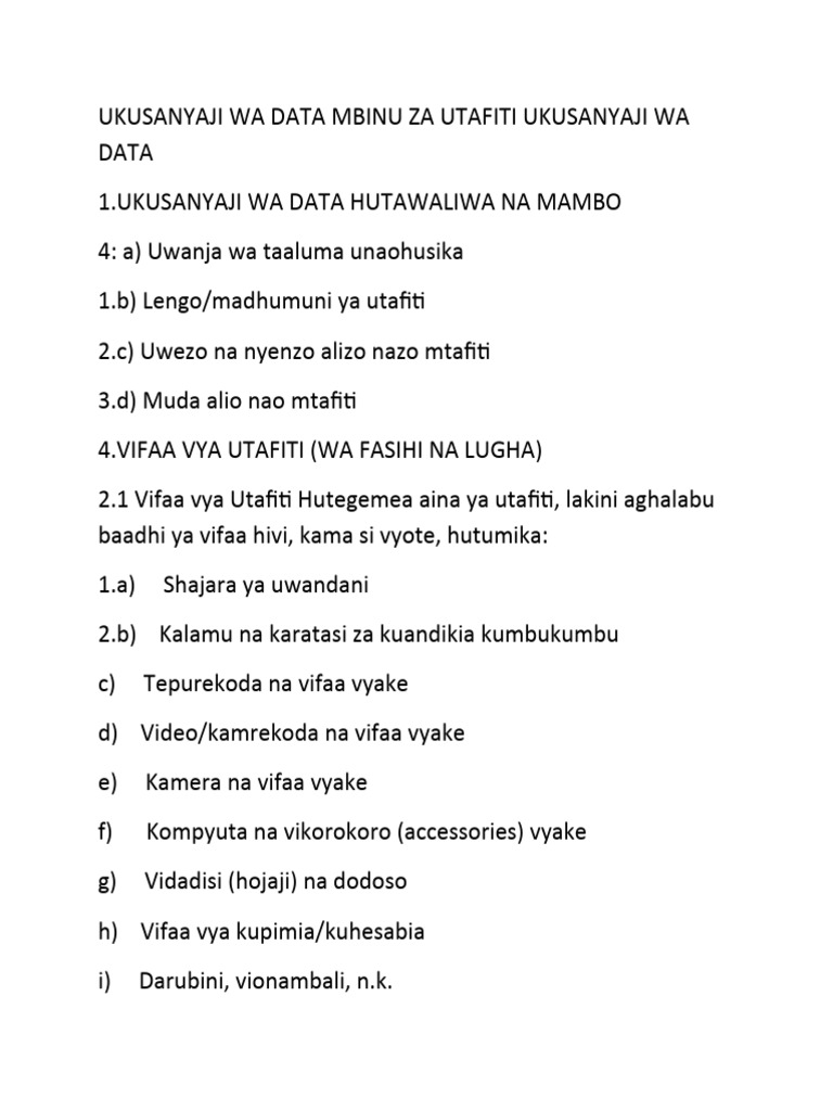 Ukusanyaji Wa Data Mbinu Za Utafiti Ukusanyaji Wa Data | PDF