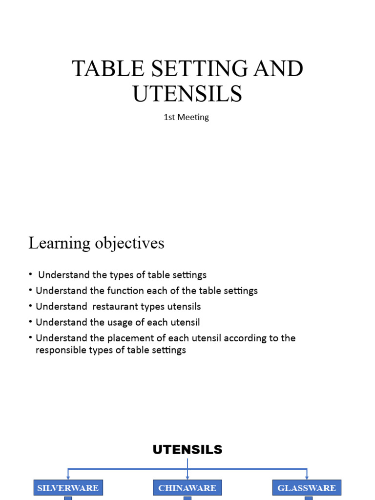 Meeting 1 Table Setting and Utensils | PDF | Tableware | Foods