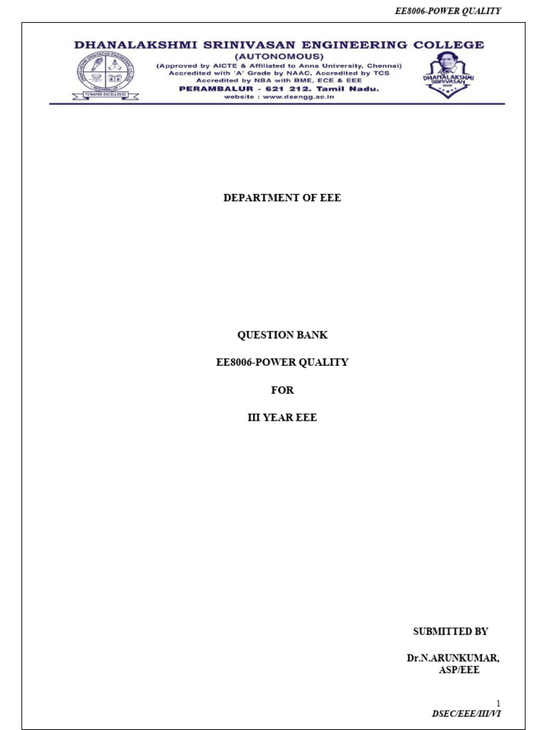 Power Quality Question Bank for EEE | PDF | Transformer | Resonance