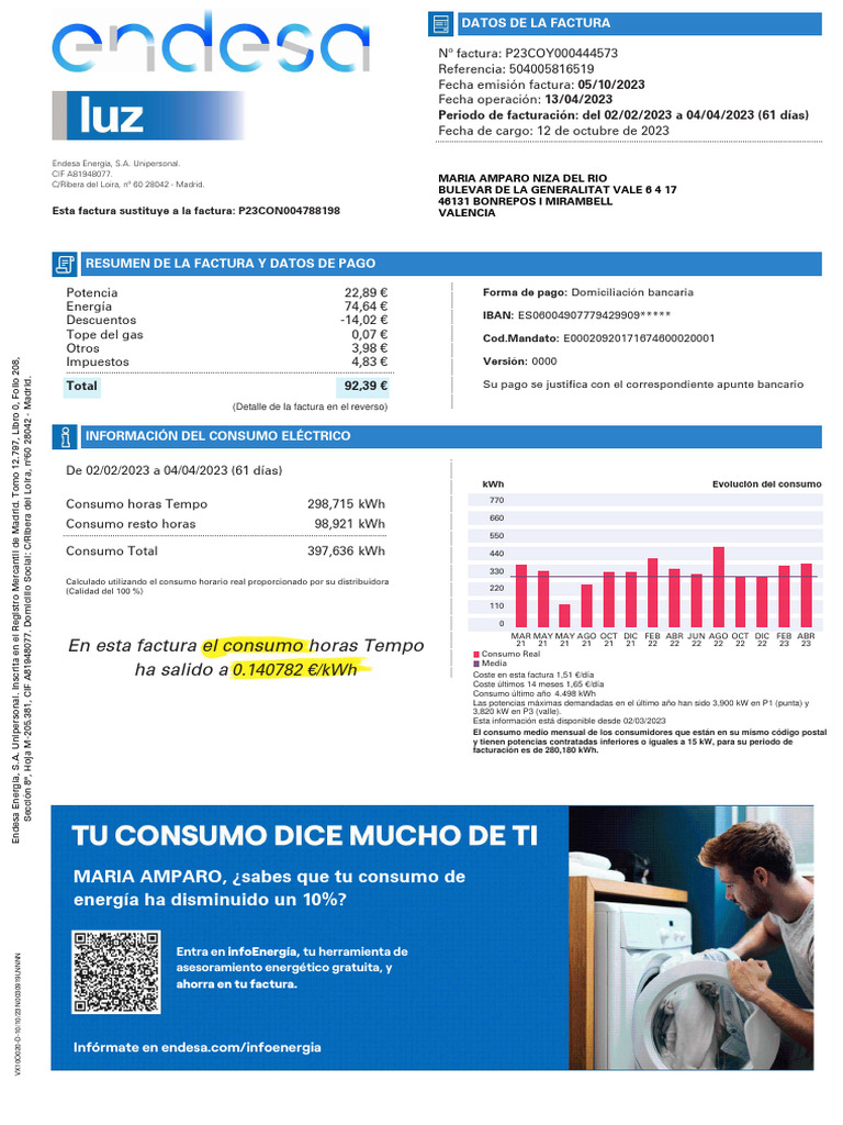 Factura de Electricidad de Endesa | PDF | Economias
