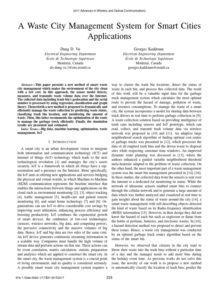 A Waste City Management System For Smart Cities Ieee Base Paper | PDF ...