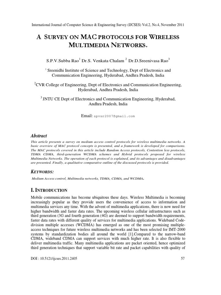 MAC Protocols for Wireless Multimedia Networks | PDF | Channel Access ...