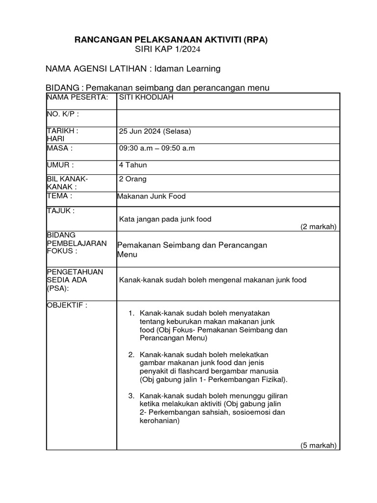 RPA Pemakanan Seimbang untuk Kanak-Kanak | PDF