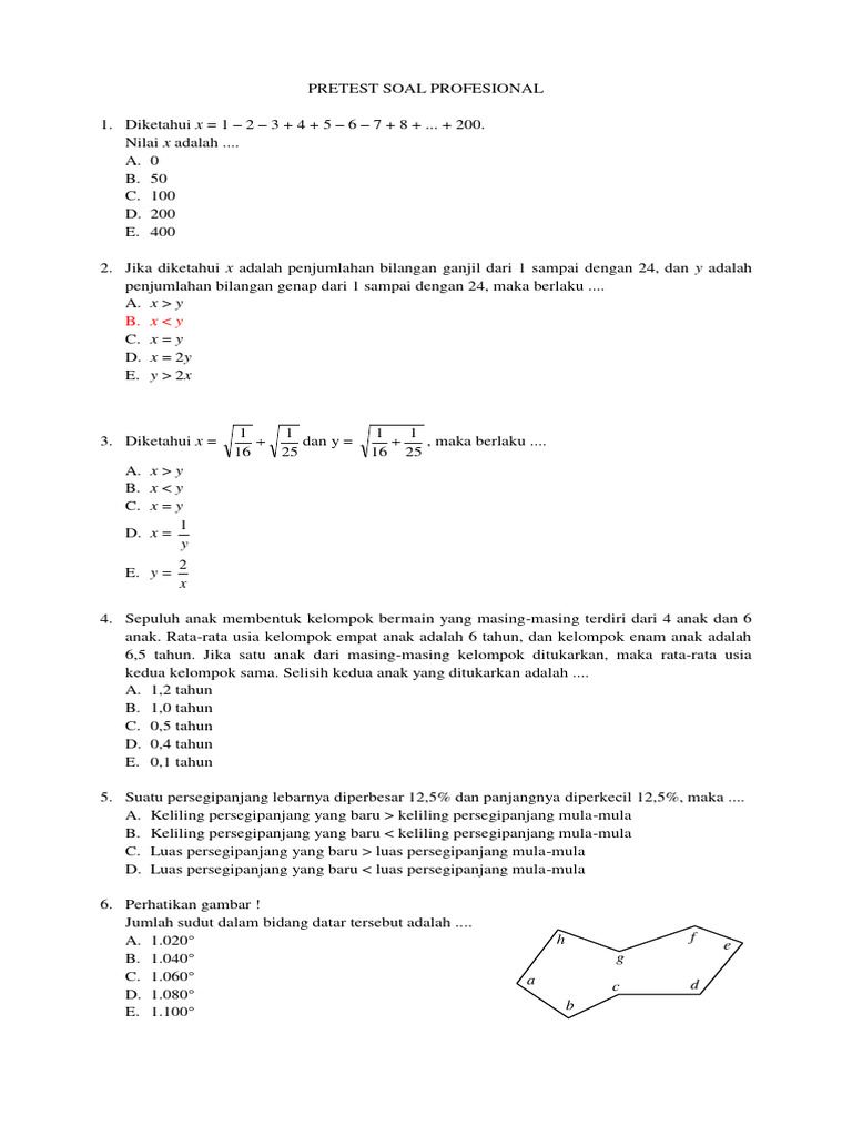 Soal Pretest Matematika Dasar | PDF | Metode & Bahan Ajar