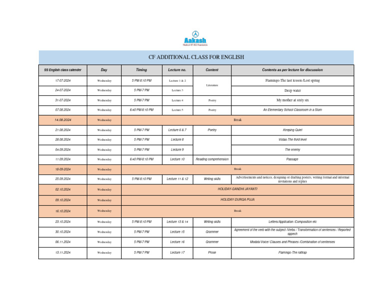 SS English Class Schedule 2024 | PDF | Sentence (Linguistics) | English ...