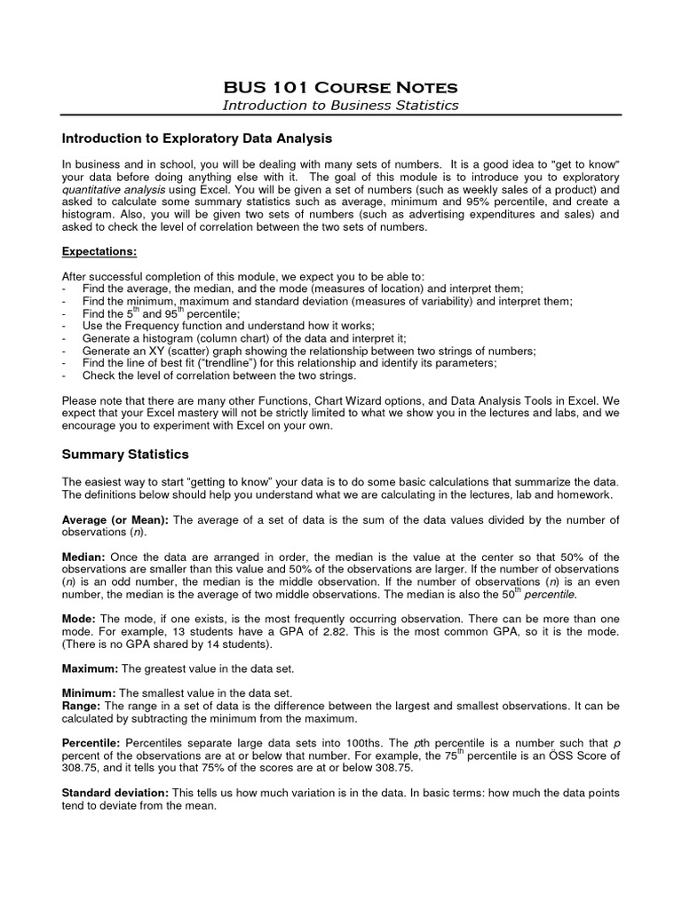 Business Statistics Notes Pdf Download