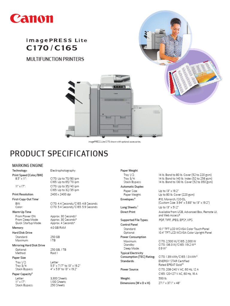 imagePRESS Lite C170 Specs Overview | PDF | Paper | Fax
