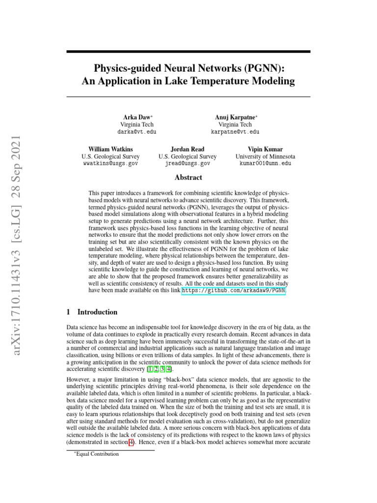Physics-Guided Neural Networks (PGNN) - An Application in Lake ...