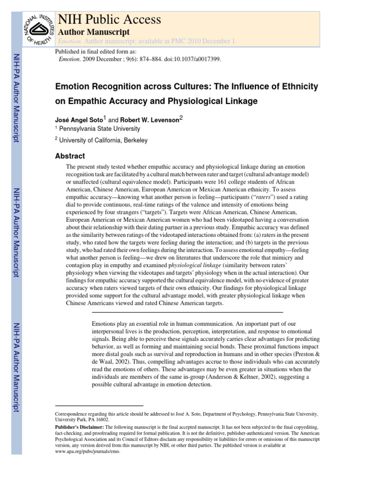 Emotion Across Cultures Pdf Empathy Emotions