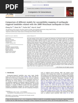 Comparison of different models for susceptibility mapping of earthquake triggered landslides related with the 2008 Wenchuan earthquake in China