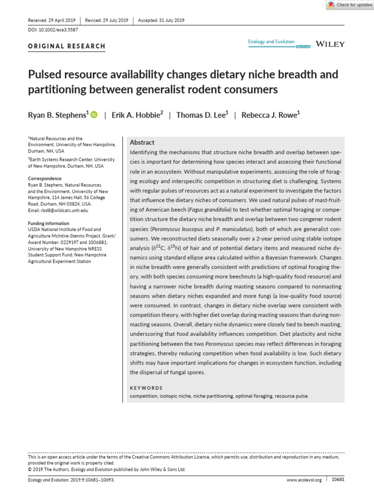 Ecology and Evolution - 2019 - Stephens - Pulsed Resource Availability