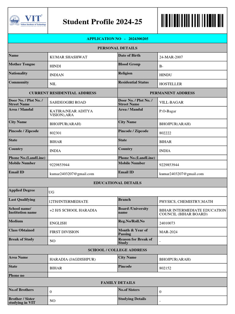 Student Profile 2024-25 | PDF