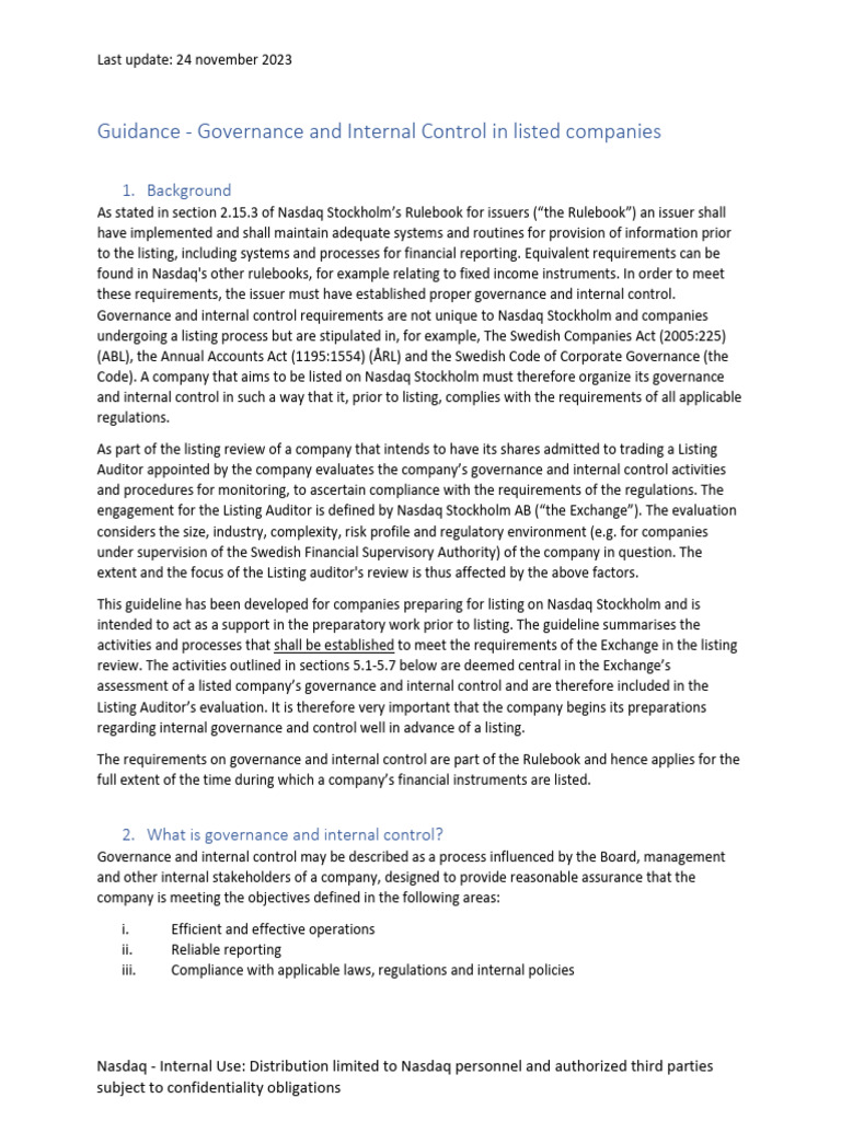 Nasdaq Governance and Control Guidelines | PDF | Internal Control ...