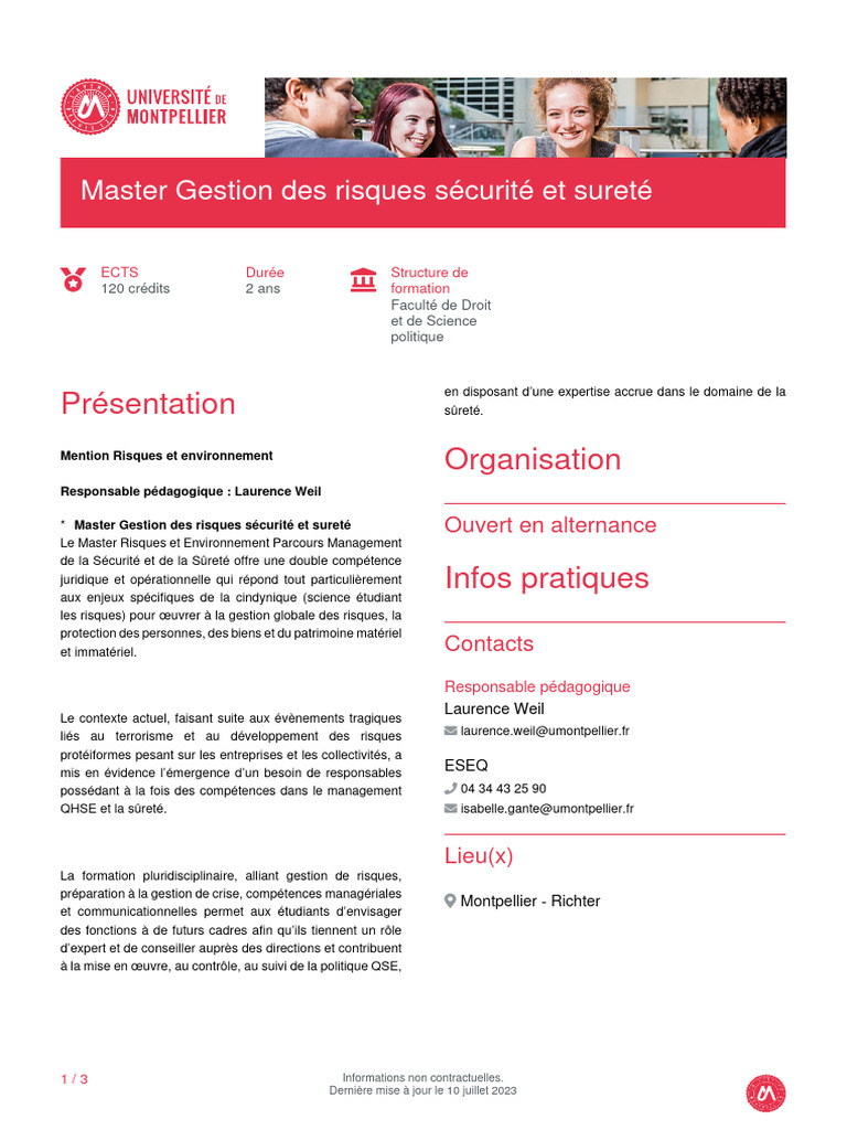 Master Gestion des Risques Sécurité | PDF | Risque | Sécurité