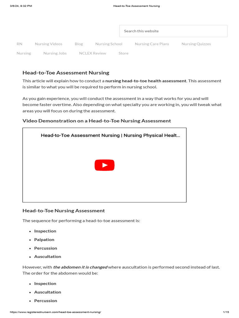 Head-to-Toe Nursing Assessment Guide | PDF | Heart | Anatomy