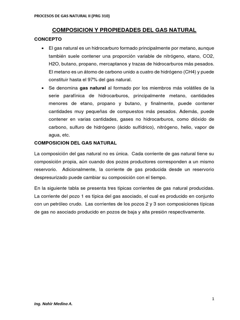 Composición y Clasificación del Gas Natural | PDF | Gas natural | Gases