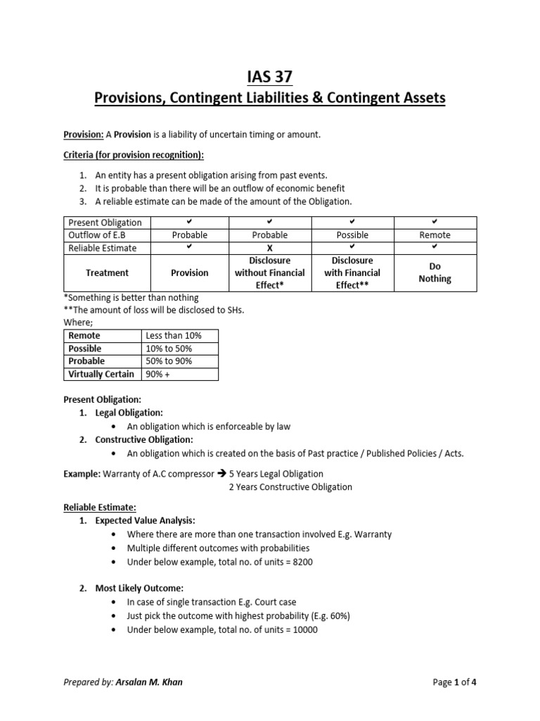 IAS 37: Provisions and Liabilities Summary | PDF | Business Law ...