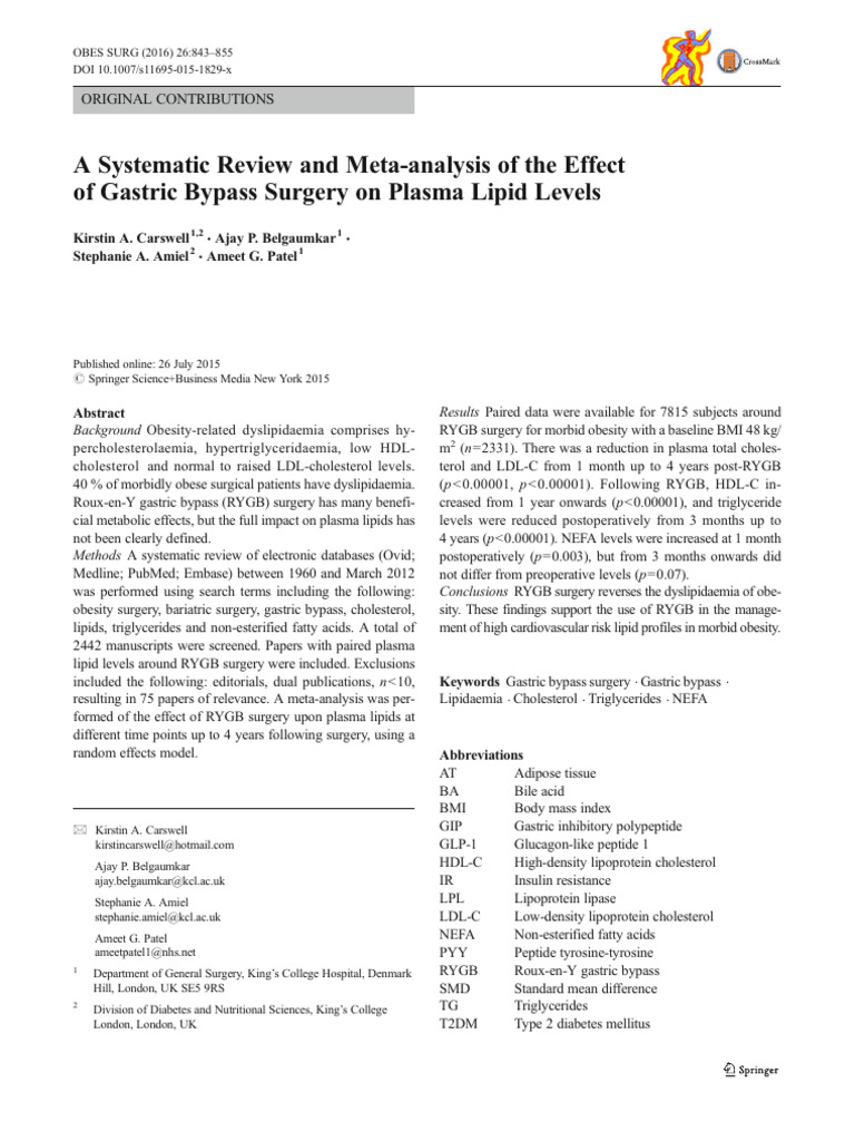 A Systematic Review and Meta-Analysis of The Effect of Gastric Bypass ...