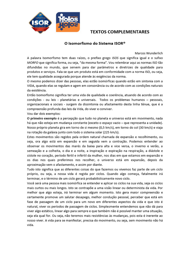 O Isomorfismo Do Sistema ISOR | PDF | Vida | Experiência